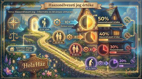 Infografika: Haszonélvezeti jog értékének számítása (forgalmi érték, 1/20 éves érték, szorzók)