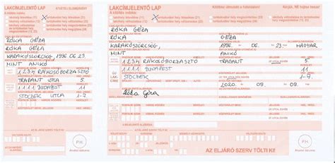 Minta lakcímbejelentő lap