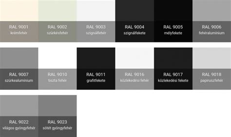 Szín- és mintázati példák: fehér, antracit, fautánzat, RAL színek