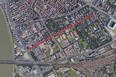 IX. kerületi bontandó és felújítandó épületek térképe (kék: felújítandó, piros: bontandó)