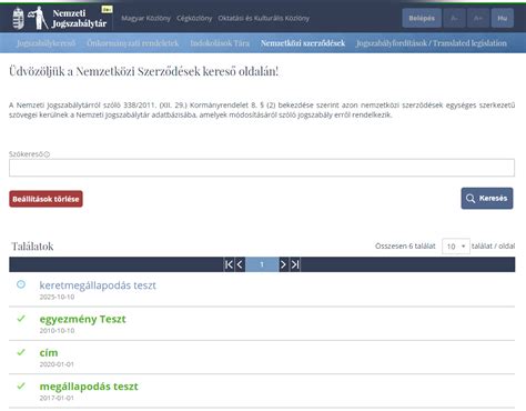 A Nemzeti Jogszabálytár felülete