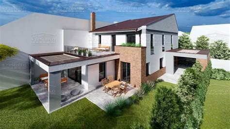 Látványterv egy modern családi házról építési telken