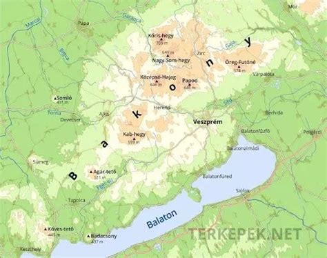Térkép a Bakony hegységről