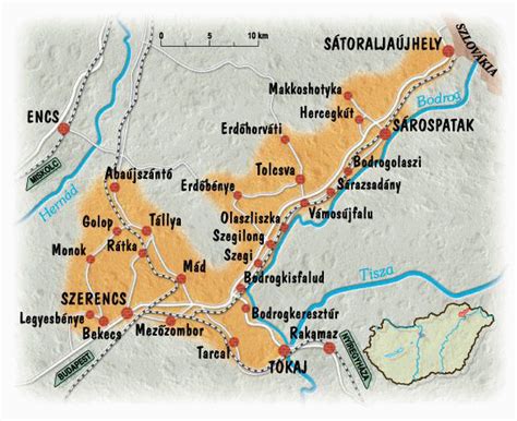 Tokaj-hegyaljai borvidék térképe