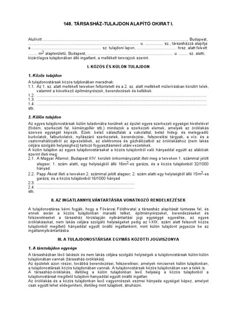 A társasház alapító okiratának felépítése