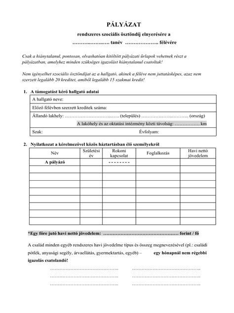 Önkormányzati lakás pályázati űrlap minta