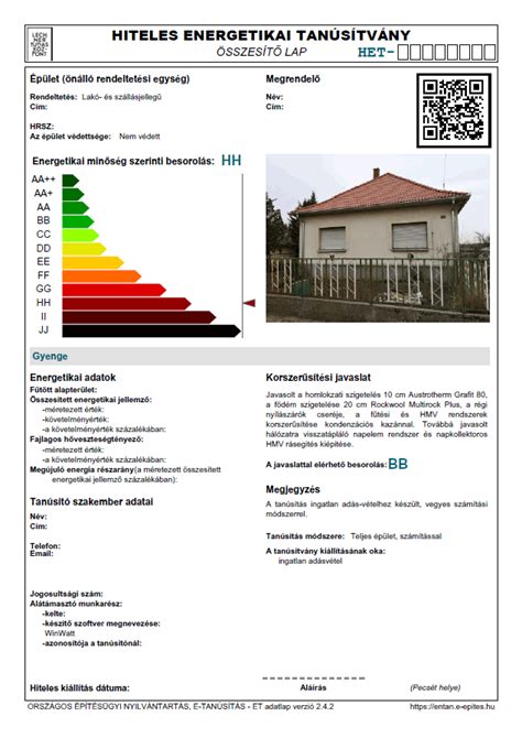 Energetikai tanúsítvány - példa