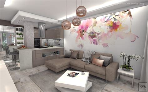 Belső tér egy családi házban: nappali és konyha