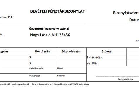 Bevételi és kiadási táblázat - példaszerkezet