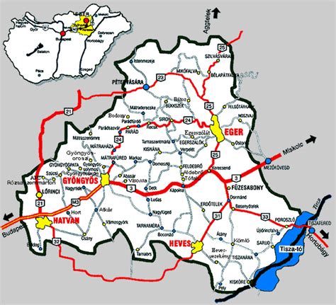 Térkép Heves megye déli részéről Gyöngyössel a központban